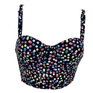 Bikini Top Confetti Print Contoured in Black with Multi Color Polka Dot Size XS
